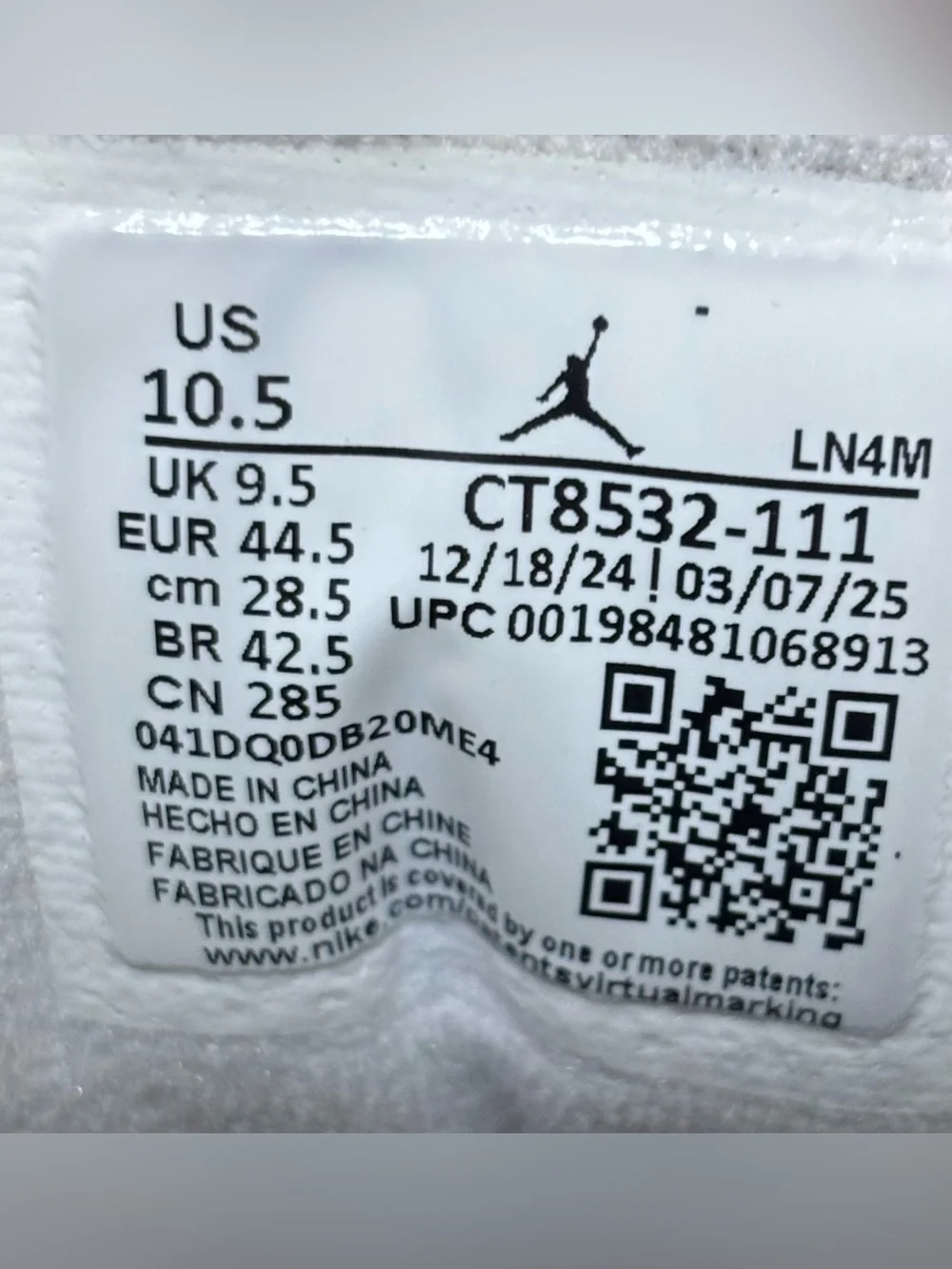 Jordan 3 Retro Pure Money 2025 Size 10.5